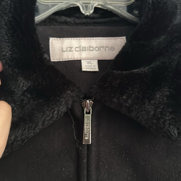Liz Claiborne Faux Fur Shearling Coat Black Size Large - Picture 2 of 6